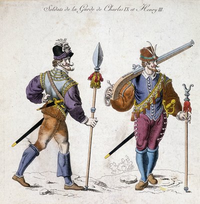 Costumi dei soldati della guardia di Carlo IX (1550-1574) e Enrico III (1574-1589). da School French