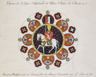 Disegno della rosone a Chartres: Simon de Montfort (litografia a colori) da School French