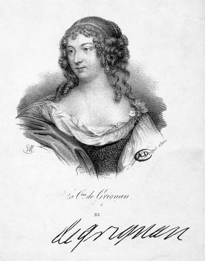 Francoise Marguerite de Sevigne, Contessa di Grignan (1648-1705), figlia di Marie de Rabutin-Chantal (Rabutin Chantal), Marchesa di Sevigne detta Madame de Sevigne (1626-1696) - incisione, n.d. da School French