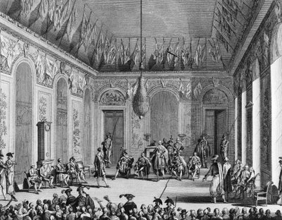 Rivoluzione francese: udienza del Consiglio Esecutivo, regime politico incaricato del potere esecutivo, 30 Brumaio An IV (21 novembre 1795). Parigi, Biblioteca dell