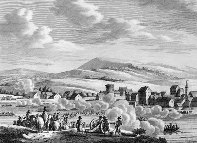 Guerra della Rivoluzione Francese e movimenti antirivoluzionari: Truppe francesi che attraversano il Reno a Düsseldorf, Germania, il 20 Fruttidoro An III (6 settembre) da School French