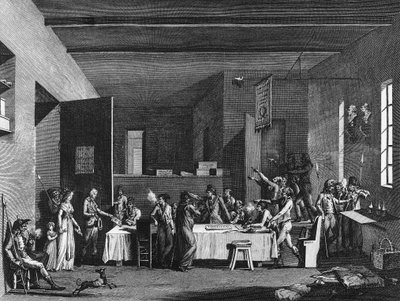 Rivoluzione francese e movimento antirivoluzionario: Interno di un comitato rivoluzionario sotto il terrore anno 1793-1794. Parigi, Biblioteca dell