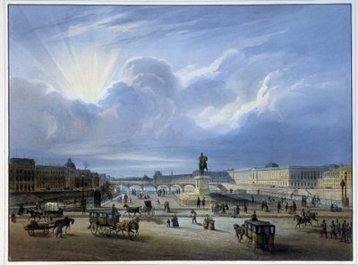 Veduta generale del Louvre con la statua di Enrico IV da School French
