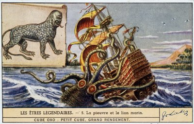 Essere leggendari - polpo e leone marino - chromo Liebig color. da School French