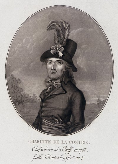 Ritratto medaglione di François Athanase (François-Athanase) Charette de la Contrie, capo vandeano da School French