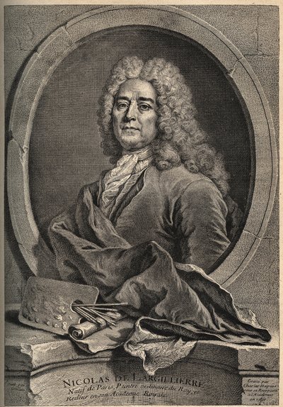 Ritratto di Nicolas de Largillierre (Largillier) (1656-1746) pittore francese incisione di Dupuis dopo il dipinto di Gueuslain da School French