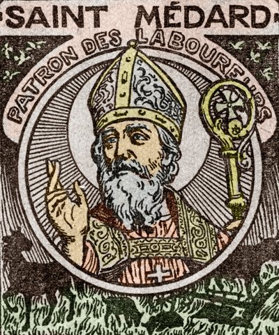Ritratto di San Medardo, Medardus, vescovo di Noyon, da "Almanach du Pelerin". da School French