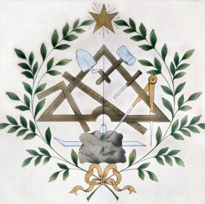 Rappresentazione dei vari emblemi massonici (acquerello) da School French