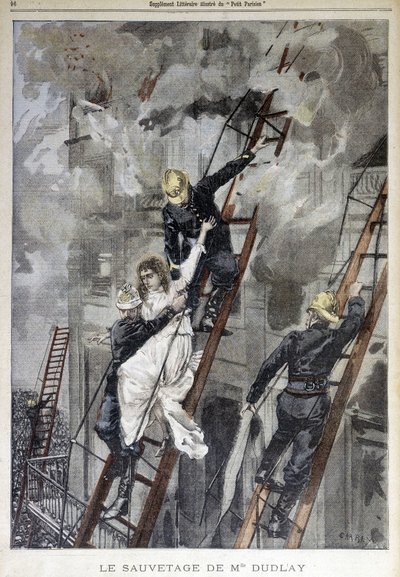 Salvataggio della signora Duplay dai Vigili del Fuoco - in "Le Petit Parisien" da School French