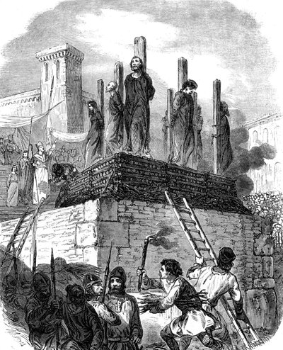 La crociata degli Albigesi (incisione) da School French
