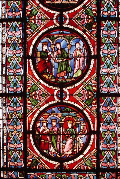 Vetrata raffigurante scene della vita di San Maurizio da School French