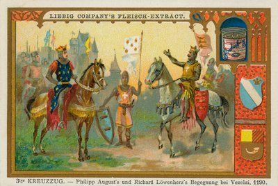 Filippo II Augusto e Riccardo Cuor di Leone a Vézelay, Terza Crociata, Carta Liebig (stampa) da School German