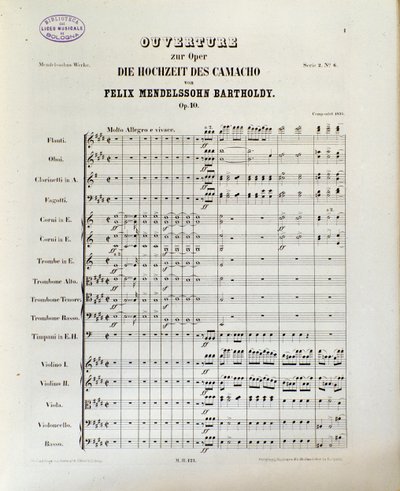 Partitura di "Die Hochzeit des Camacho" di Felix Mendelssohn da School German