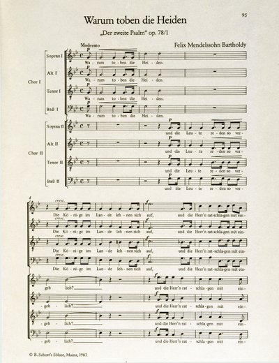 "Warum toben die Heiden" secondo salmo, op.38, di Felix Mendelssohn (litografia) da School German