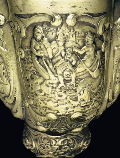Coppa di nautilo montata, Nagyszeben, metà del XVII secolo (conchiglia e argento dorato) (dettaglio) da School Hungarian