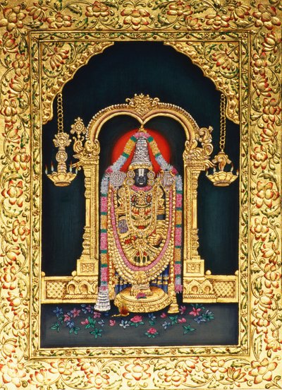Dio Tirupati Balaji in miniatura su carta con rilievo dorato da School Indian