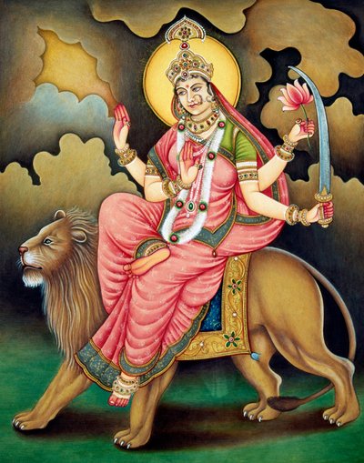 Dea Durga Miniatura su Carta da School Indian