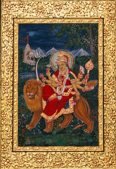 Dea Durga Miniatura con cornice dorata da School Indian