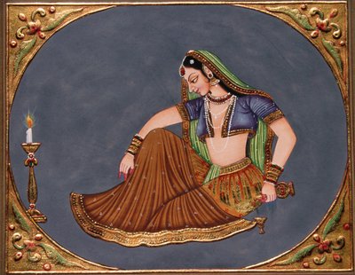 Signora che si gode una bevanda Miniatura su carta da School Indian