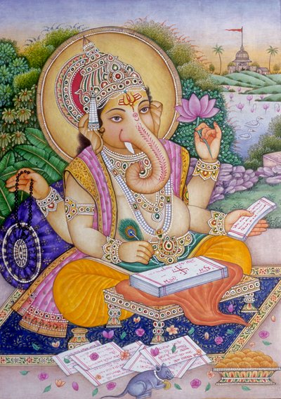Signore Ganesh Ganpati Miniatura su carta da School Indian