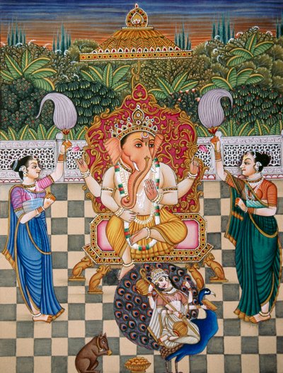 Signore Ganesh Ganpati Riddhi e Siddhi Miniatura su Carta da School Indian