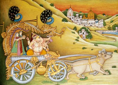 Signore Ganesh Ganpati Riddhi e Siddhi Miniatura su Carta da School Indian