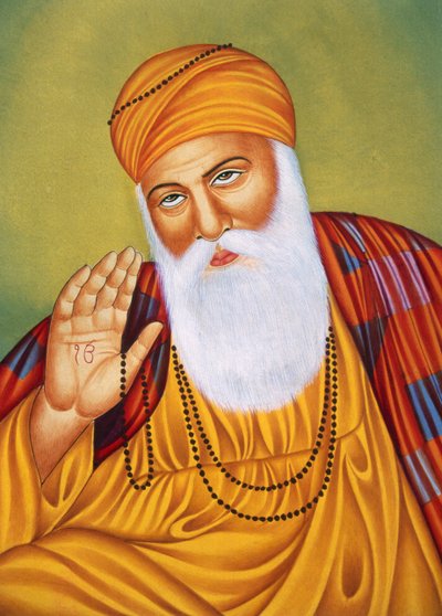 Miniatura dipinta su carta di Lord Guru Nanak da School Indian