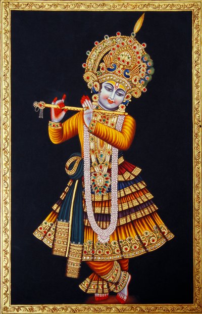 Signore Krishna che Suona il Flauto da School Indian