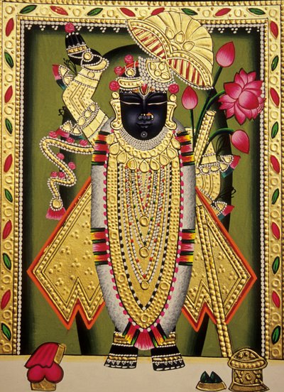 Lord Shrinathan Nathdwaran Miniatura su carta da School Indian