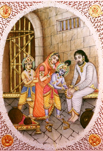 Miniatura in avorio di Krishna Balram e Devaki Vasudeva da School Indian