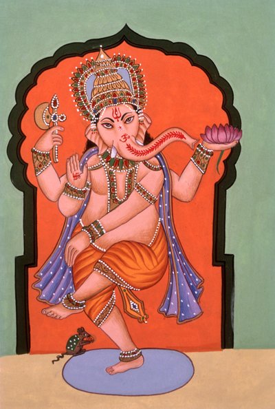 Dipinto in miniatura del dio elefante Ganesh Ganpati da School Indian