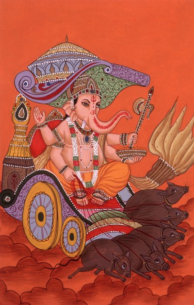 Miniatura di Pittura del Dio Elefante Ganesh Ganpati, India da School Indian