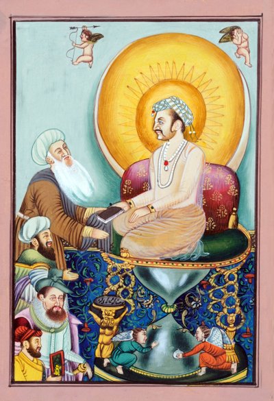 Miniatura di Abul Fazl che presenta Akbar Name al Mughal Imperatore Akbar da School Indian