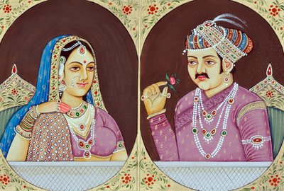Miniatura di Akbar e Jodha Bai da School Indian