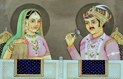 Miniatura di Akbar con Jodha Bai da School Indian