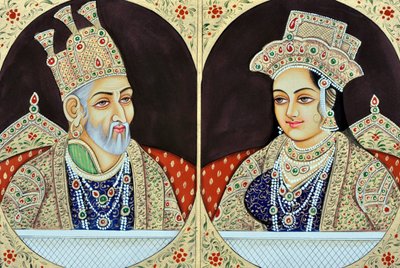 Miniatura di Bhadur Shah Zafer con Jeenat Mahal da School Indian