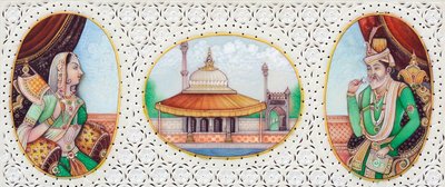 Miniatura del Mughal Imperatore Humayun con la moglie Jhanvi da School Indian