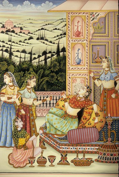 Miniatura di una dama Mughal che beve, India da School Indian