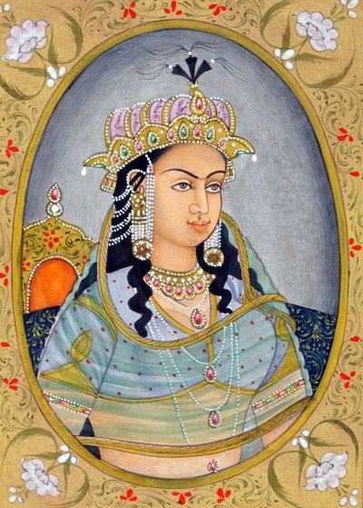 Miniatura della Regina Mughal Mehrunissa India Asia da School Indian