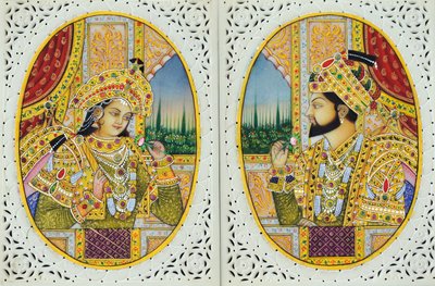 Miniatura di Shah Jahan con la moglie Mumtaj Mahal, India da School Indian