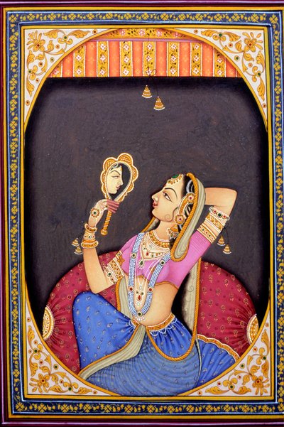 Miniatura di una donna che si guarda allo specchio da School Indian