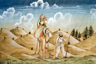 Miniatura su seta, Viaggiatori solitari, Rajasthan da School Indian