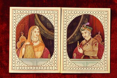Imperatore Mughal Akbar e Jodhabai Pittura su avorio da School Indian