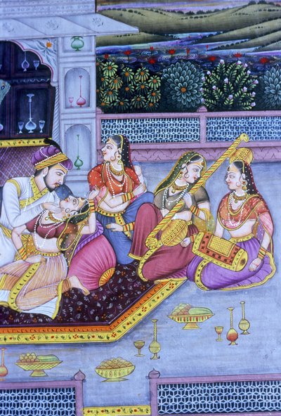 Miniatura Mughal su carta, scena d