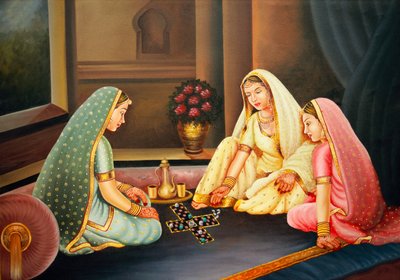 Donne che giocano a Chopad da School Indian