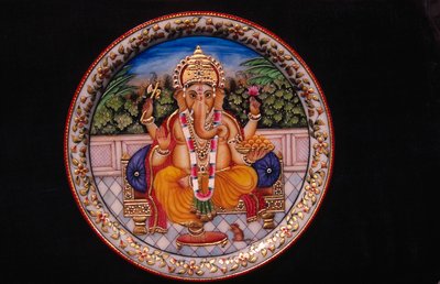 Dipinto di Ganesh Ganpati su Piatto di Marmo da School Indian