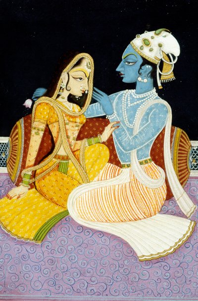 Dipinto di Dio Krishna e la sua più grande devota Radha, India da School Indian