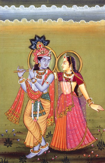Dipinto di Dio Krishna e la sua più grande devota Radha, India da School Indian