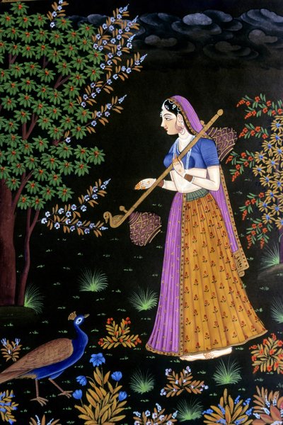 Pittura su carta, Signora che gode della musica, India da School Indian
