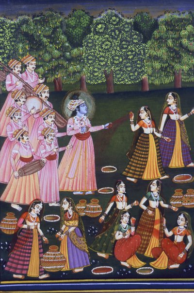 Immagine di Krishna che gioca a Holi con le Gopi da School Indian